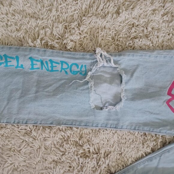 S.O.N.G. Women’s 7/28 90s Boyfriend Jeans Distressed “Angel Energy” Y2K - Picture 3 of 6